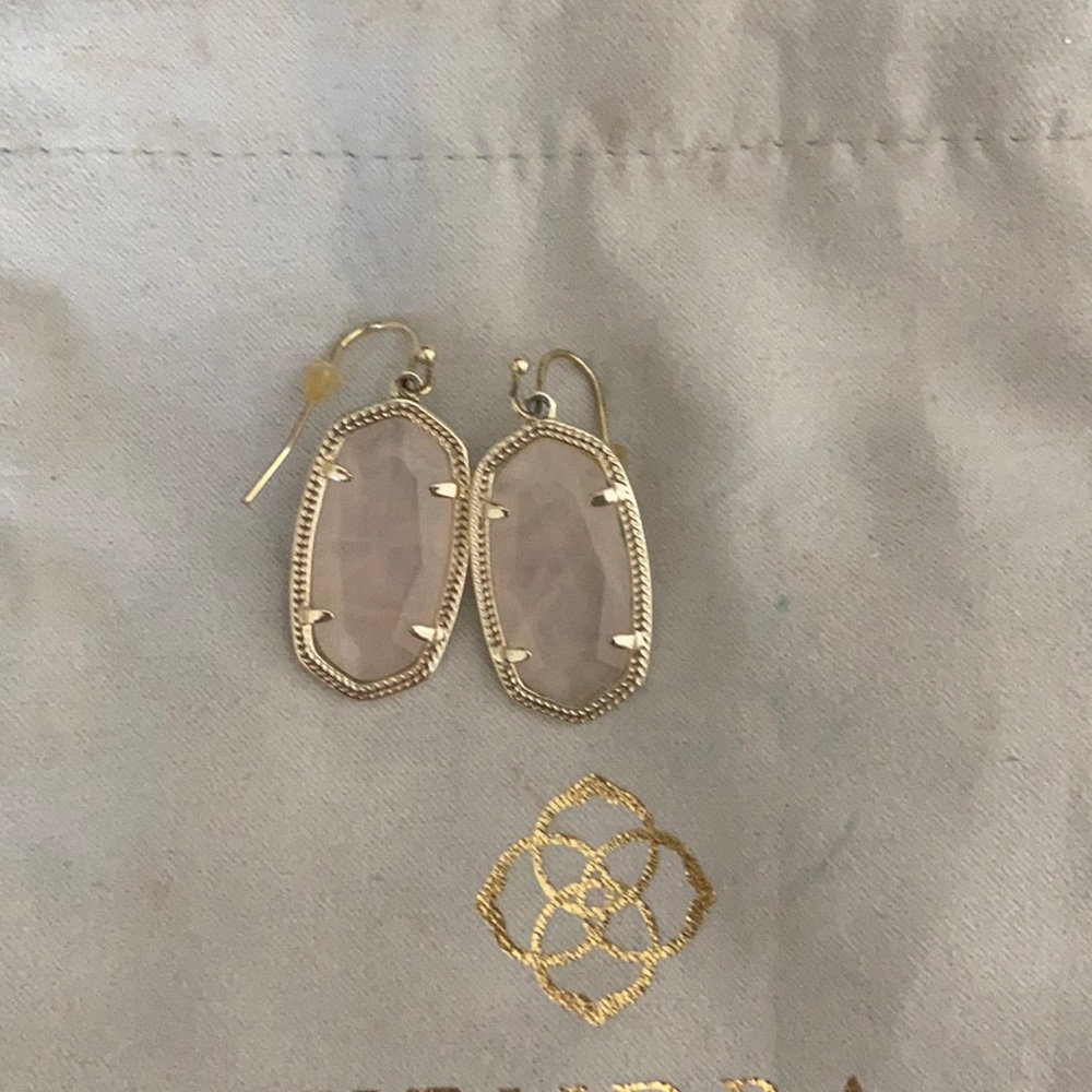 Kendra Scott Lee Gold Drop Earrings Rose Quartz